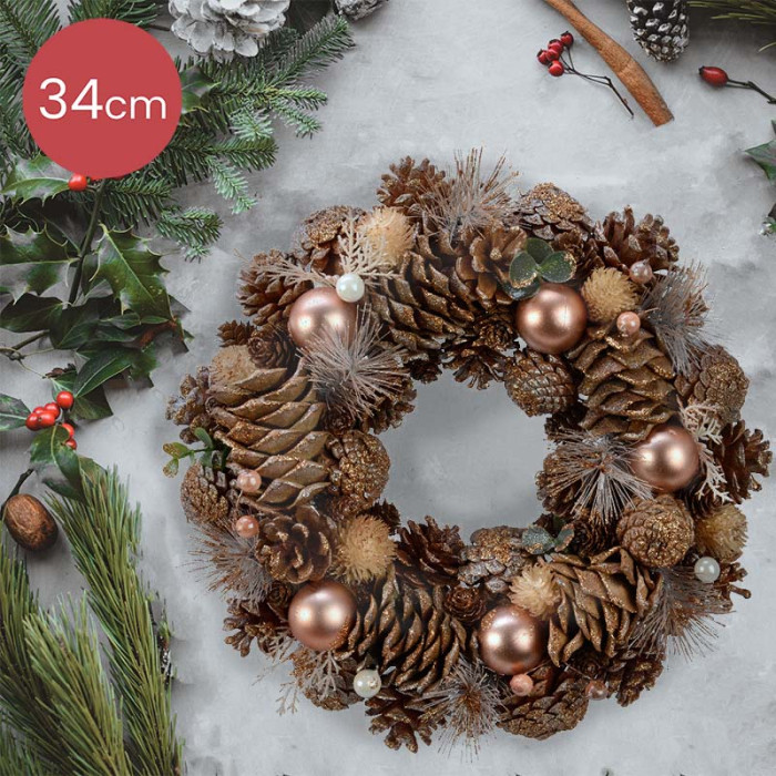 Decoratieve kerstkrans bruin - Ø 34CM  