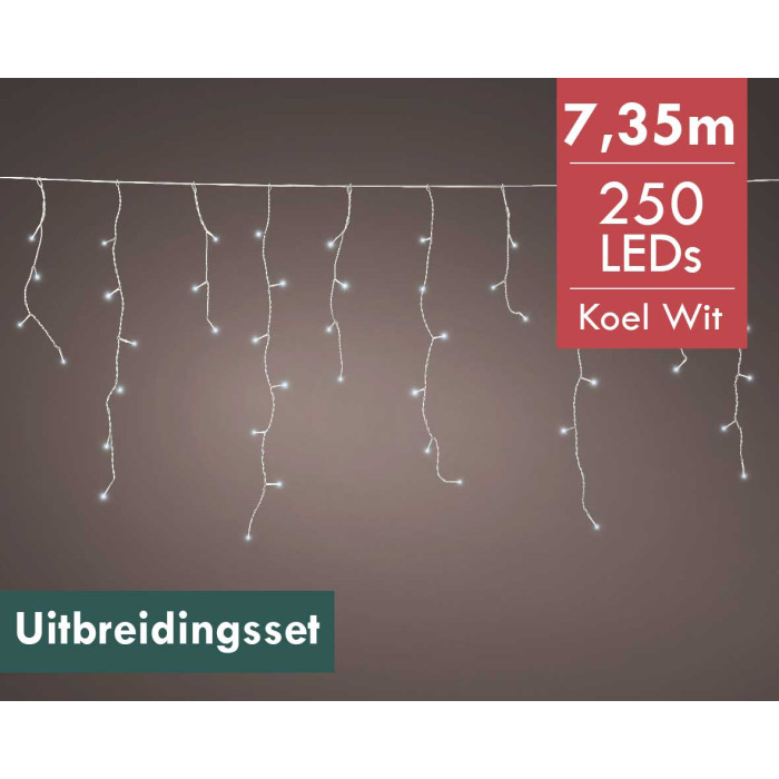 Koppelbare ijspegels LED - koel wit licht - 7,35M - 250 lampjes - Uitbreidingsset 