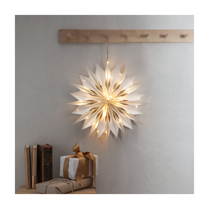 Witte papieren kerstster Flinga met LED verlichting  - 45 cm