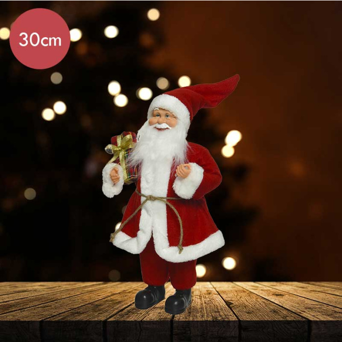 Polyester kerstman met cadeau - 30CM 