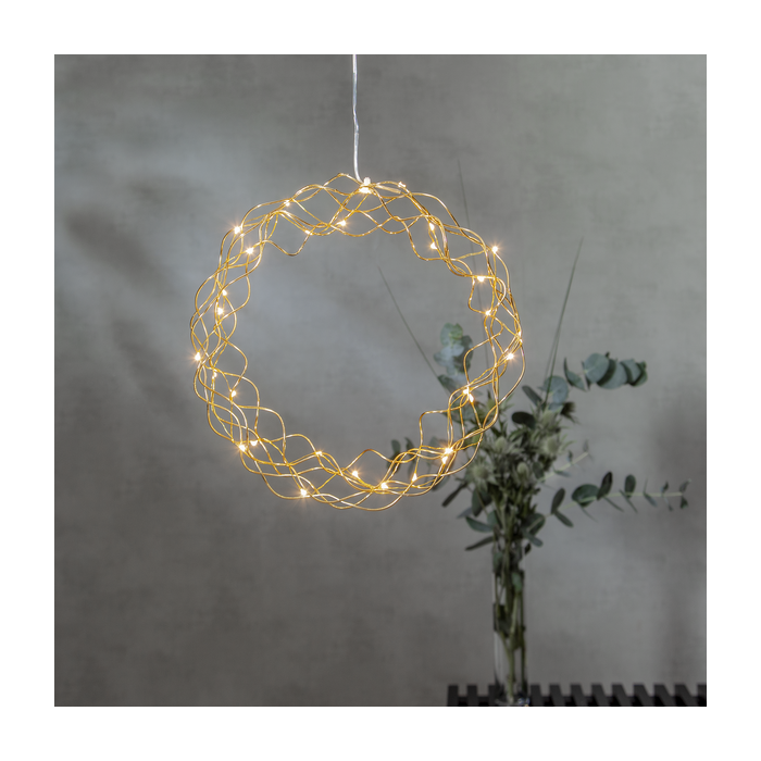 Bronzen kerstkrans / deurkrans met 30 LED lampjes - 30cm