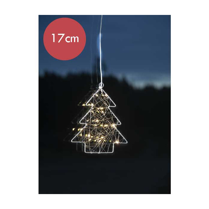 Zilveren kerstboom met 12 LED lampjes en zuignap - 17 cm