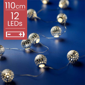 Dauwdruppel "Balletjes" zilver - 110cm - 12 LED lampjes