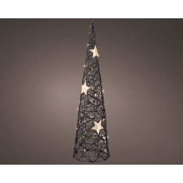 Decoratieve Kerstkegel - Zwart met sterren 20 LEDs - 40cm