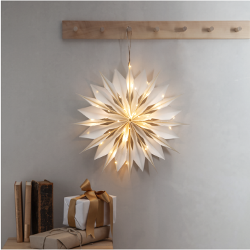 Witte papieren kerstster Flinga met LED verlichting  - 45 cm