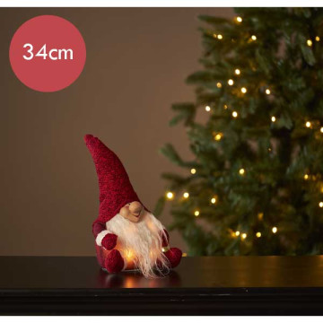 Kerstkabouter rood met 4 LED lampjes - 34 cm